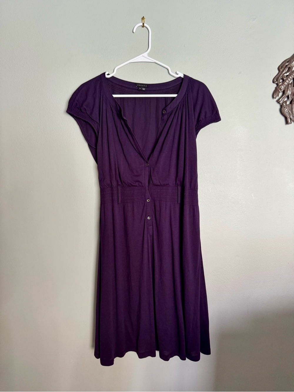 Theory Plum Short-Sleeve Button-Front Midi Dress